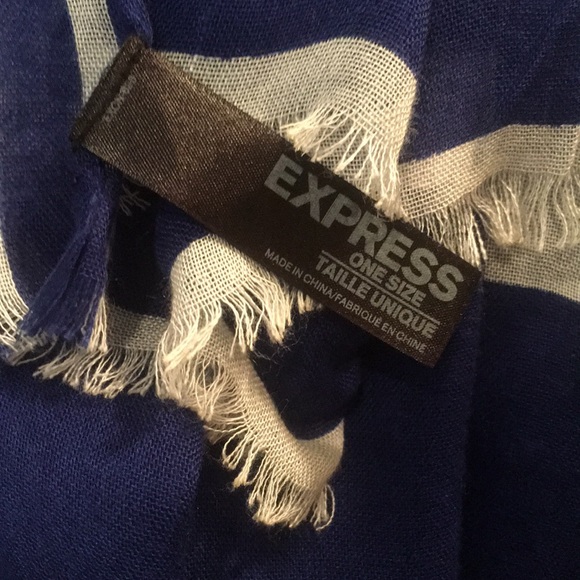 Express Blue and White Raw Edge Scarf - Picture 3 of 7
